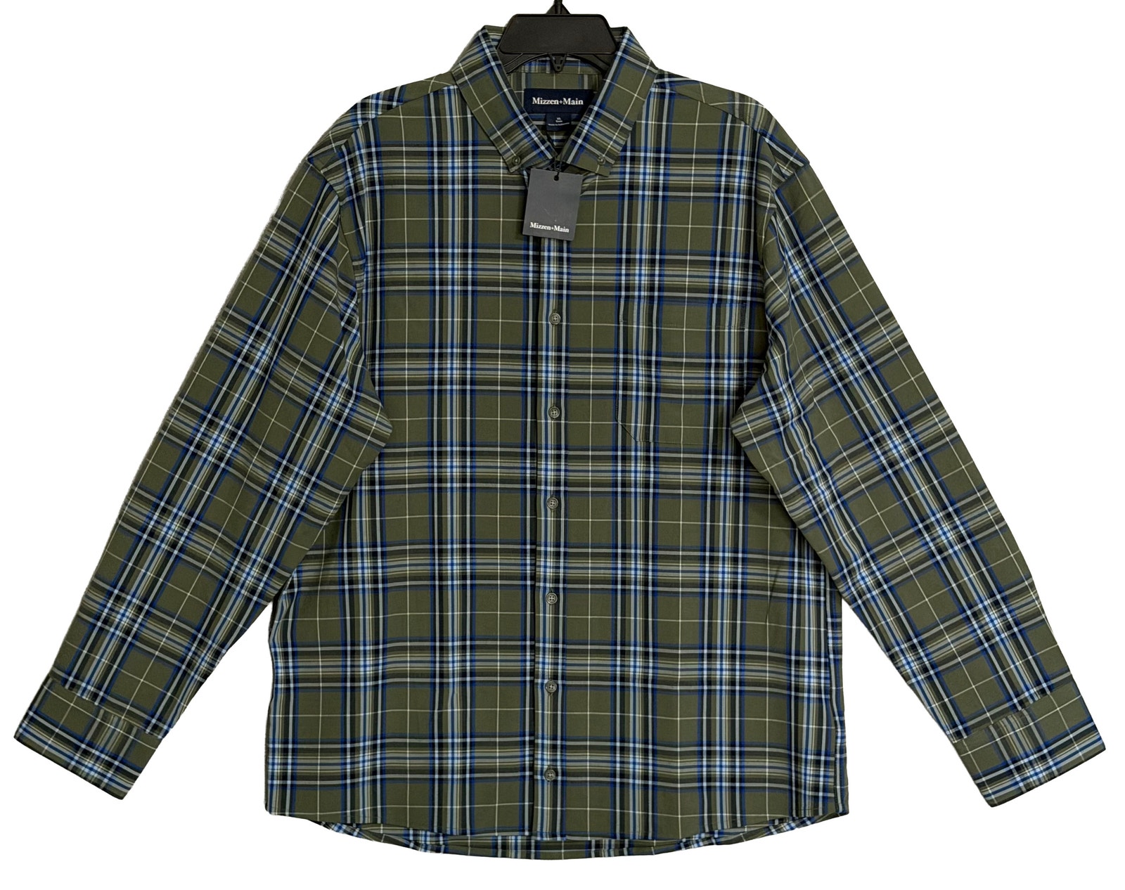 Mizzen+Main Men's Xl Trim Fit City Flannel Twill Shirt Olive Thomas Plaid Nwt